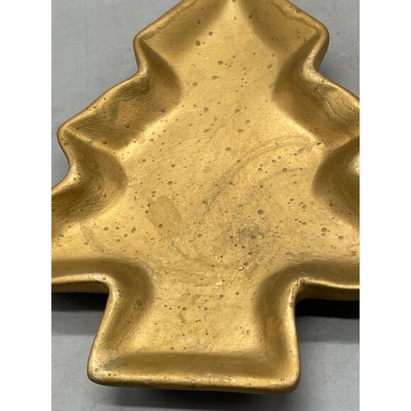 gold Christmas tree tray dish cookie nut candy decor center piece 6.5x7.5" READ - Picture 6 of 6